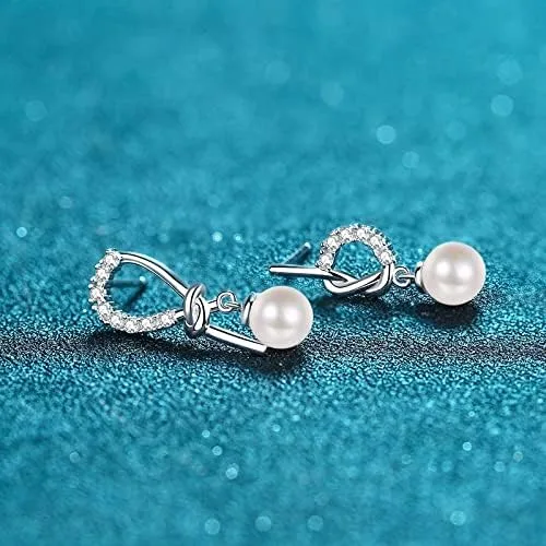 Vista 4 de Pendientes de perlas naturales Platium 5A con detalles de diamantes brillantes, hermoso regalo para ella