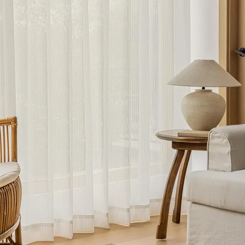 Vista 28 de 2 paneles de cortinas traslúcidas blancas de 54 pulgadas de largo, paneles transparentes de lino con textura para ventana, cortinas plisadas