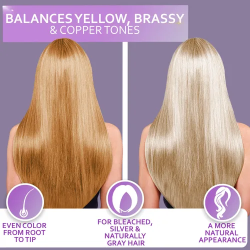 Vista 2 de Mascarilla capilar morada – Acondicionador profundo y tóner para cabello rubio y cobrizo – Reparación hidratante y tratamiento después de la lejía