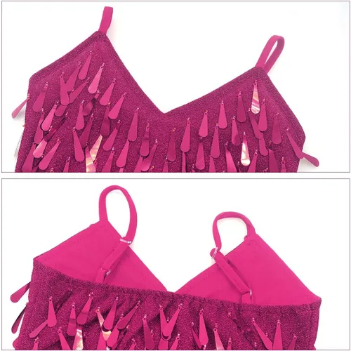 Vista 6 de Happy Cherry Trajes de baile de lentejuelas para niñas, trajes de salón de salsa latina