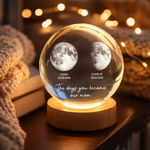 Vista 13 de Pofily Pareja besándose bajo la luz de la luna, Fase lunar personalizada por fecha, luz nocturna LED de bola de cristal personalizada, regalo