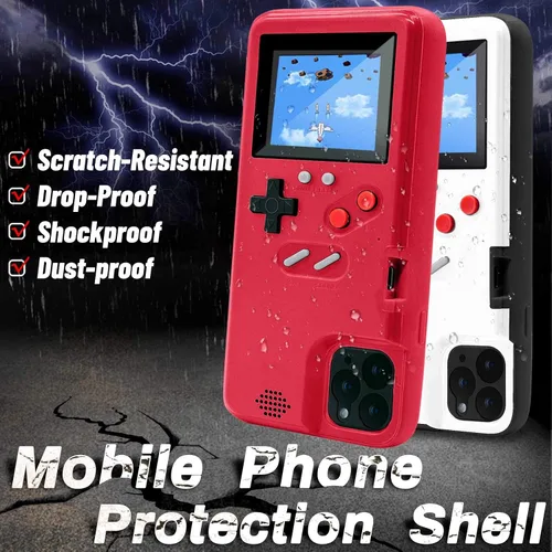 Vista 2 de Funda de consola de juegos para iPhone, funda protectora retro autoalimentada con 36 juegos pequeños, pantalla a todo color, funda de videojuegos