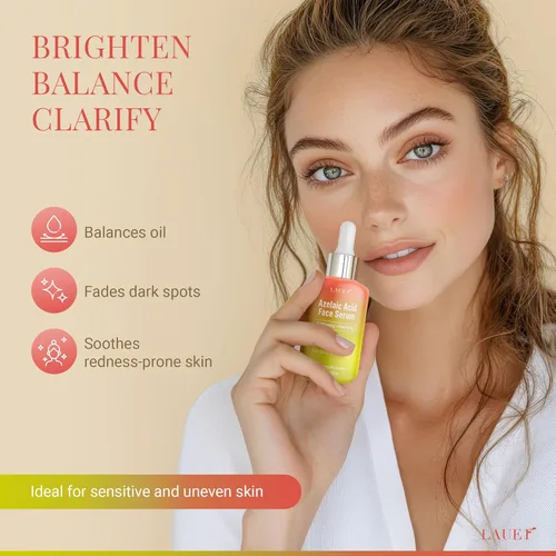 Vista 2 de Suero facial de ácido azelaico 10% para mujeres – Suero facial iluminador y aclarante con niacinamida, vitamina C, ácido hialurónico y aceite