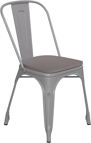 Vista 11 de Flash Furniture Perry - Silla apilable comercial para interiores y exteriores con asiento de poliestireno, marco de metal dorado envejecido, asiento