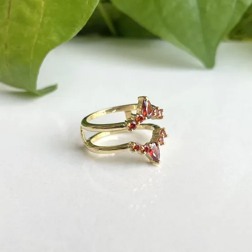 Vista 5 de Anillo de compromiso con forma de corona de granate rojo para mujer, anillo de compromiso con acabado de oro de 14 quilates