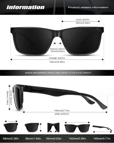 Vista 4 de HENGOSEN Sunglasses Men Women, Polarized Sunglasses Rectangle Frame Carbon Fiber Temple Sun Glasses UV Protection