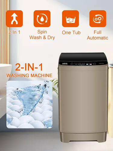 Vista 7 de KRIB BLING Bomba de drenaje portátil de 17.7 libras, lavadora completamente automática con pantalla LED, 10 programas y 8 niveles de agua Dorado