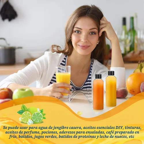Vista 6 de Dandat 100 piezas Botellas de plástico para jugo con tapas, botellas de shot transparentes a granel, envases de bebidas reutilizables transparentes