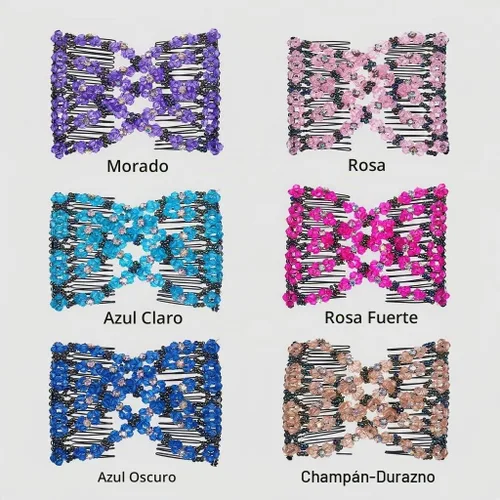 Vista 3 de LOVEF Paquete de 2 peines elásticos con cuentas mágicas, hechas a mano con doble alambre de metal para mujeres y niñas (color aleatorio)