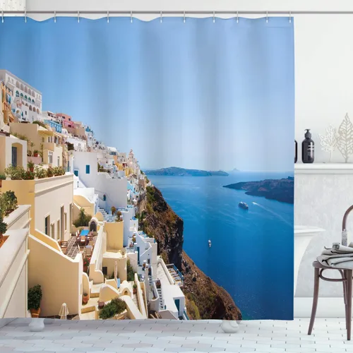 Vista 28 de Ambesonne set de cortina para baño decorativa de tela de poliéster con ganchos