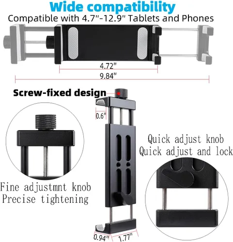 Vista 5 de Soporte de aluminio para tableta para soporte de micrófono, montaje lateral para todos los iPad, giratorio 360 con súper abrazadera compatible