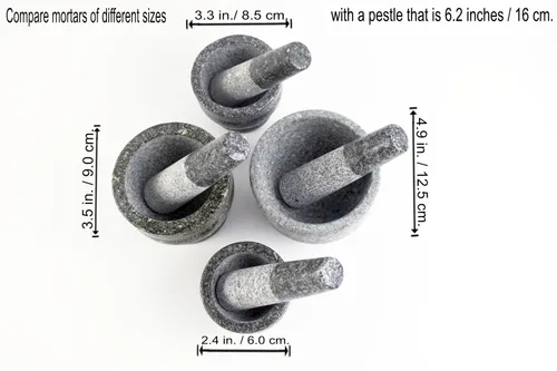 Vista 5 de 2 Mini Size Replacement Pestle Only Asian Style Spice Cooking Kitchen Granite Rock Grinder Small (5.2 in + 6.2 in / 13.0+16.0 cm.)