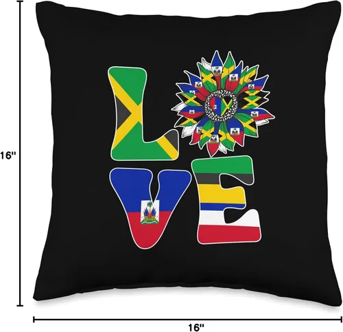 Vista 4 de Haitian And Jamaican Sunflower Designs Co. Half Jamaican Haitian Jamaica Flag Haití Ayiti Love - Almohada para mujer, 16 x 16 pulgadas, multicolor
