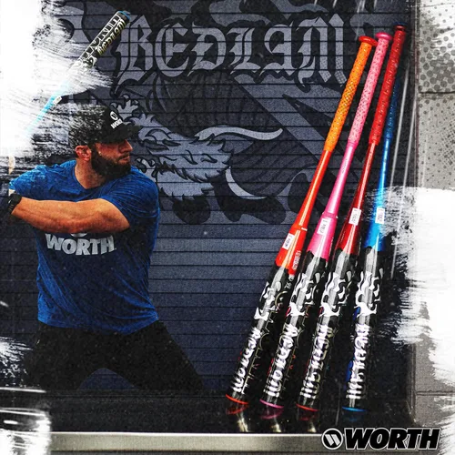Vista 2 de Worth 2025 Bedlam Bate de sóftbol de lanzamiento lento USSSA Barril de 12.75 pulgadas Carga final XL 1 pieza