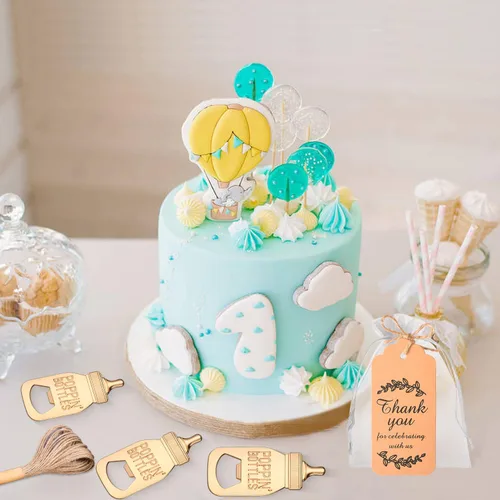 Vista 6 de 50 piezas de abrebotellas con efecto pop para baby shower, lindos recuerdos de abrebotellas con bolsas de organza, regalos de regreso