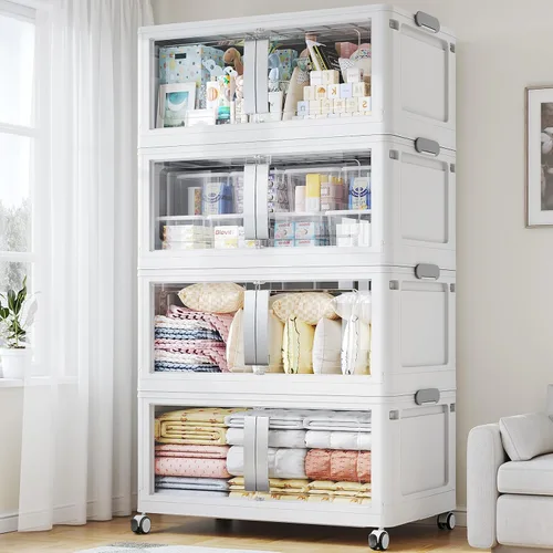 Vista 13 de BROVIEW Contenedores de almacenamiento apilables de 160 cuartos de galón con tapas, caja de almacenamiento plegable extragrande de 40 galones