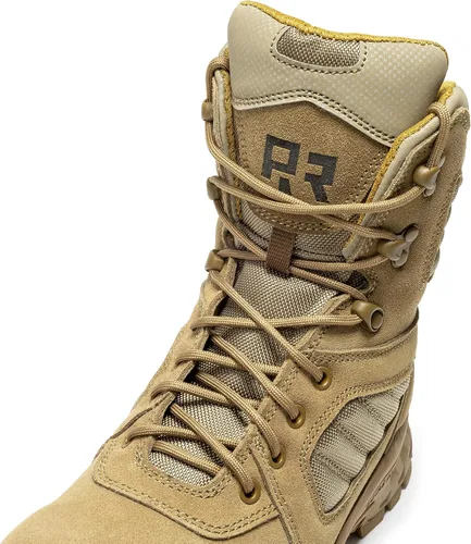 Vista 2 de ROCKROOSTER Burano Botas tácticas militares para hombre, 8 pulgadas, gamuza coyote y nailon, cremallera lateral YKK para poner y quitar fácilmente