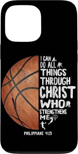 Vista 24 de Funda de baloncesto para iPhone 17 con texto en inglés "I can do All Things Through Christ Philippians