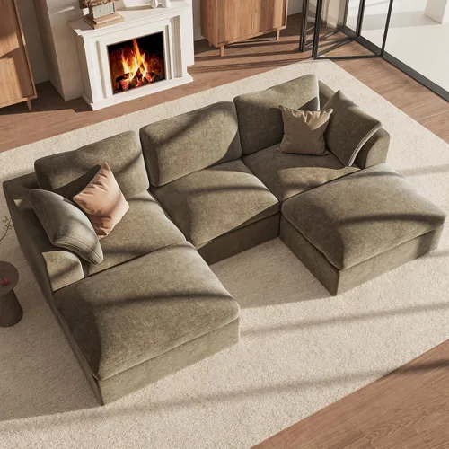 Vista 18 de Sofá modular de nube de 110" sofá deshuesado en forma de L seccional de Harina de avena ligera