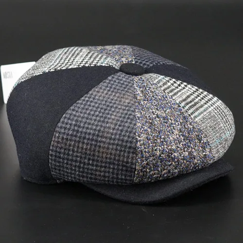 Vista 2 de Hombres Mezcla De Lana Newsboy Gorra 8 Panel Tweed Flat Cap Cabbie Hat Snap Brim Azul 1