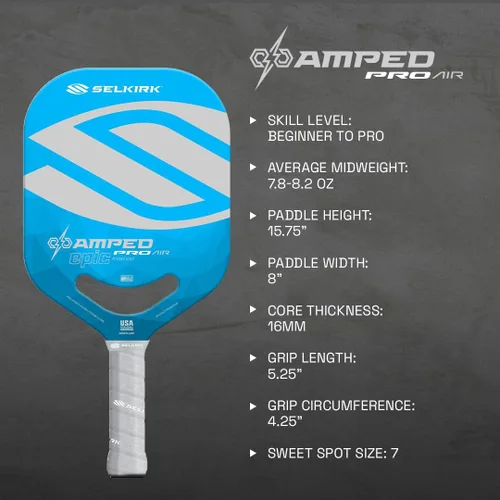 Vista 4 de Selkirk Sport Paletas de pickleball Amped Ensambladas en los Estados Unidos Amped Control o Amped Pro Pala de pickleball de fibra de vidrio