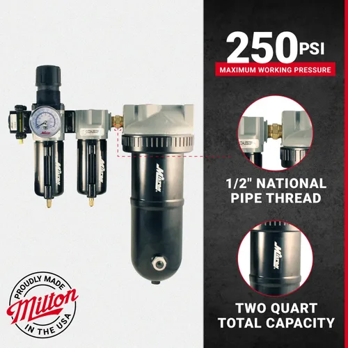 Vista 2 de Milton 1072-2 1/2" NPT Jumbo Sistema Secador Desecante con Filtro y Regulador para Pistola Pulverizadora o Herramientas Neumáticas, Incluye
