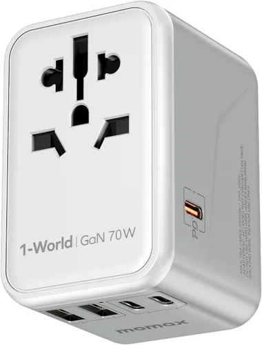 Vista 14 de MOMAX Adaptador de viaje universal, adaptador de enchufe internacional de 20 W+18 W con 2 USB-A de carga rápida y 1 USB C PD de carga rápida, 1 CA