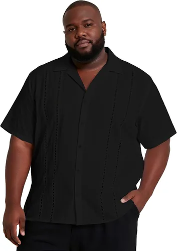 Vista 7 de Camisa guayabera grande y alta para hombre, camisa de vestir cubana de manga corta con botones para verano para la oficina y la playa