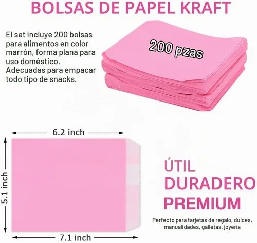 Vista 2 de Bolsas de papel planas para galletas de panadería, 5.1 x 7.1 pulgadas, rosa