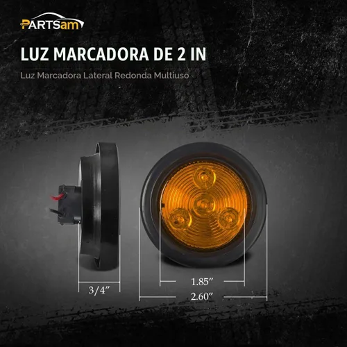 Vista 6 de Partsam 4 luces LED redondas de 2 pulgadas con marcador lateral lateral reflejo, [aprobado por DOT] 2 pulgadas, 4 luces LED de remolque con ojales