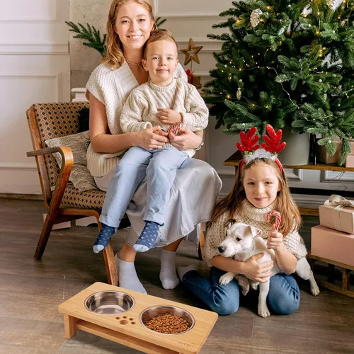 Vista 7 de HTB Cuencos elevados para perros, soporte elevado para perros con 2 cuencos de acero inoxidable, cuencos elevados para perros grandes, medianos