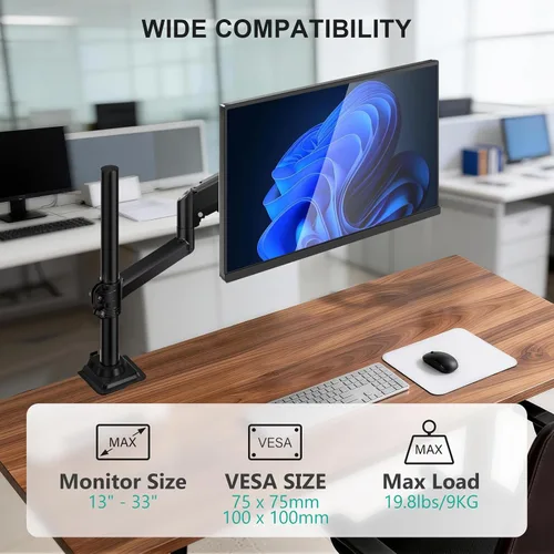 Vista 3 de WALI Brazo para Monitor Individual de 13-32 Pulgadas, Montura para Monitor Individual, Montura de Escritorio Vesa hasta 19.8lbs Brazo de Resorte