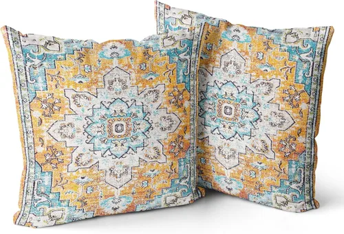 Vista 12 de Snycler Fundas de almohada boho 16x16 pulgadas juego de 2, almohadas de estilo boho para sofá en azul marino, rojo, geométrico, floral, decorativas