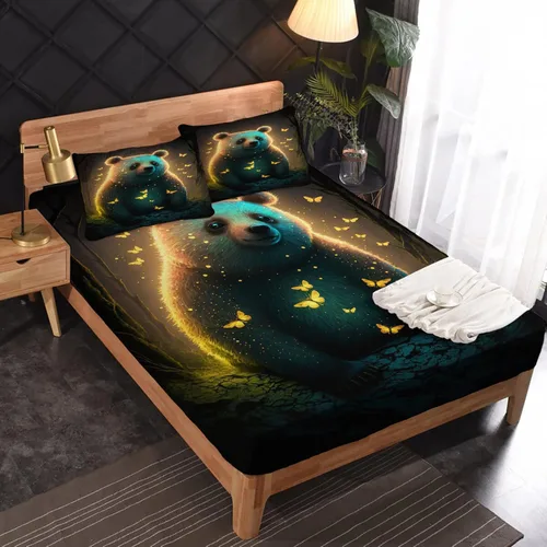 Vista 12 de Juego de sábanas de tamaño King, sábanas de conejo, sábanas de microfibra y fundas de almohada de 4 piezas, juego de sábanas con estampado colorido