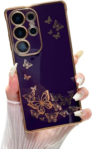 Vista 11 de ZTOFERA Funda de teléfono para Samsung Galaxy S23 Ultra 5G, elegante diseño de mariposa, para niñas y mujeres encantadoras, chapado suave, Negro