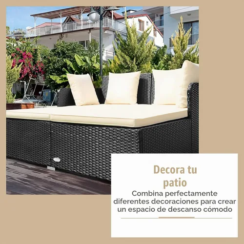 Vista 7 de HAPPYGRILL Sofá cama de ratán para exteriores, juego de sofá cama para patio con cojín y almohadas, pie de aluminio resistente, muebles de mimbre