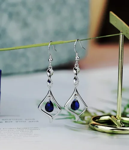 Vista 6 de Pendientes colgantes de plata de ley 925 con placa de oro de piedras preciosas para mujer Latón Metal Base Latón cristal