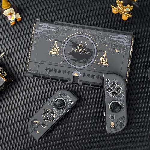 Vista 3 de DLseego Zelda Switch - Funda protectora OLED acoplable, carcasa dura, gris, a prueba de golpes, con 2 tapas de agarre para el pulgar, compatible