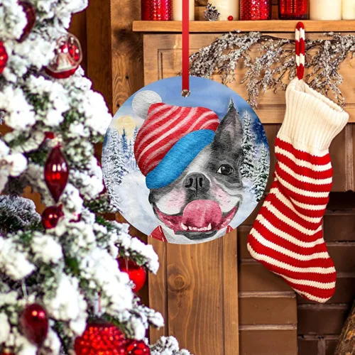 Vista 5 de Bonito adorno de perro travieso y travieso, adorno de Navidad colgante de bulldog francés, adorno de Navidad 2023 para árbol de Navidad, decoración