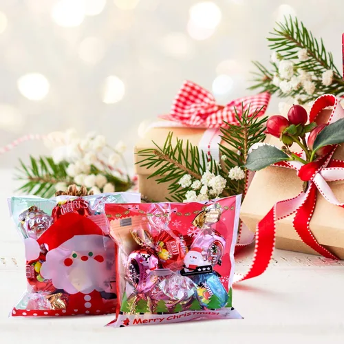 Vista 5 de Coopay 300 bolsas de galletas de caramelo de Navidad, bolsas autoadhesivas de celofán con patrones de alce de Navidad de copo de nieve