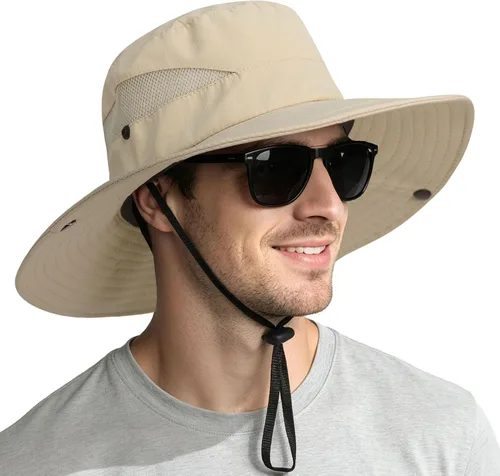Vista 13 de NPQQUAN Sun Hats for Men Women Wide Brim UPF 50+ UV Protection Bucket Hat Gris oscuro (con malla)