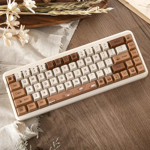 Vista 6 de YUNZII Coffee Cat Dye Sub PBT Keycaps, 152 teclas completas de sublimación por tinte, juego de teclas personalizadas con extractor de teclas