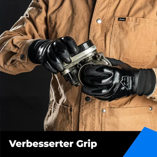 Vista 4 de Guantes impermeables para hombres y mujeres, guantes para congelador con agarre, doble recubrimiento de nitrilo para repelente extremo al aceite