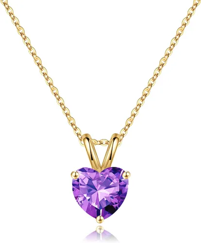 Vista 45 de SMILEST Dainty Heart Birthstone Necklace for Women, 925 Sterling Silver 01-enero-granate rojo