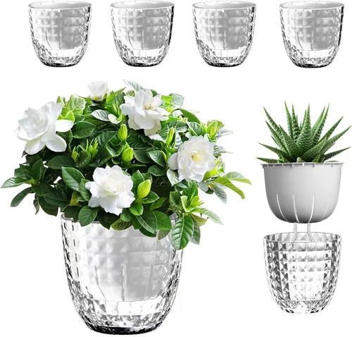 Vista 13 de Macetas de riego automático para plantas de interior, macetas, maceta de riego automático, 2 piezas de 4 + 5.3 pulgadas, rayas negras