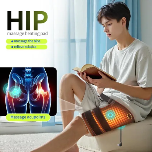 Vista 5 de Soporte calefactable para articulaciones de cadera con masajeador eléctrico de cadera ajustable, almohadilla térmica de muslo, soporte