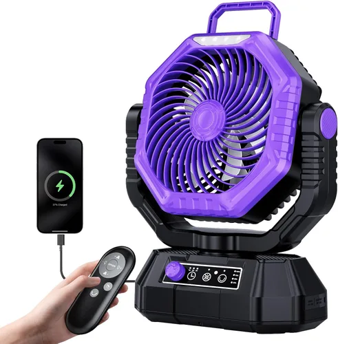 Vista 11 de AJVV Ventilador de camping con luz, control remoto y oscilación, ventilador colgante de tienda de campaña a batería, recargable portátil