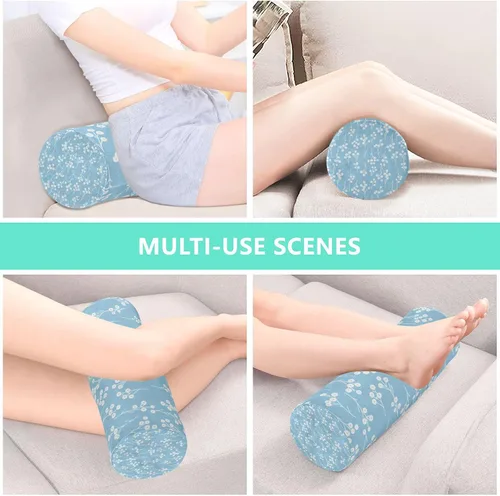 Vista 7 de Cervical Neck Roll, Blue White Flowers Round Pillow Washable Memory Foam Pillow, Bolster Pillow for Improved Sleeping, Travel, Home