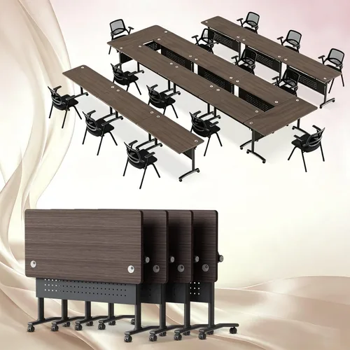 Vista 10 de Paquete de 2 mesas de conferencias plegables, mesa de reunión modular de 1915-gris