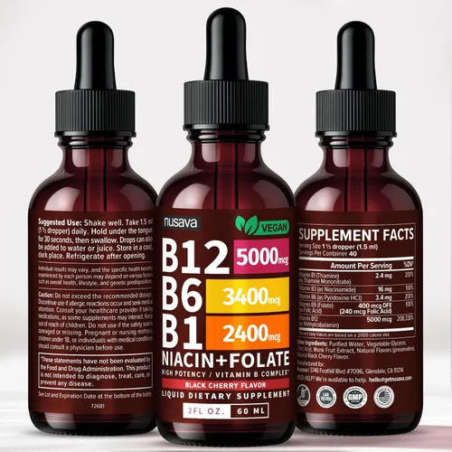 Vista 9 de NUSAVA Vitamina B12 5000mcg con gotas líquidas B6 y B1, cereza negra